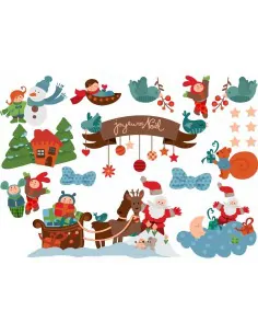 Stickers Noël,Planche Stickers Scène de Noël