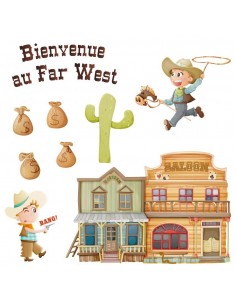 Stickers Indiens & Cowboys,Sticker Frise du Far West