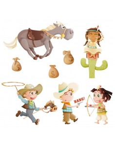 Stickers Indiens & Cowboys,Frise Western: Cowboys et Indiens