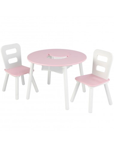 Tables- Chaises & Bureaux,Ensemble chaises et table ronde rose
