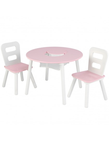 Tables- Chaises & Bureaux,Ensemble chaises et table ronde rose