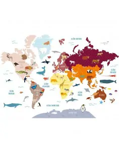 Stickers Monde,Grand Sticker: Carte du Monde Animaux