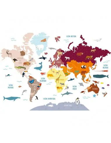 Stickers Monde,Grand Sticker: Carte du Monde Animaux