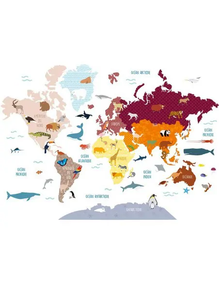 Stickers Monde,Grand Sticker: Carte du Monde Animaux